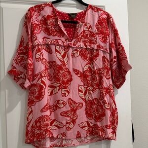 Vibrant Red Floral Women's Blouse